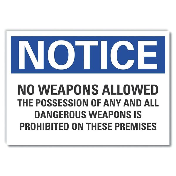 Lyle No Weapons Allowed Notice, Decal, 10"x7" LCU5-0304-ND_10X7