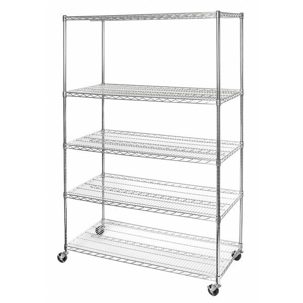 Seville Classics Wire Shelving Unit, 24"D x 48"W x 72"H, 5 Shelves, Silver WEB564 Zoro