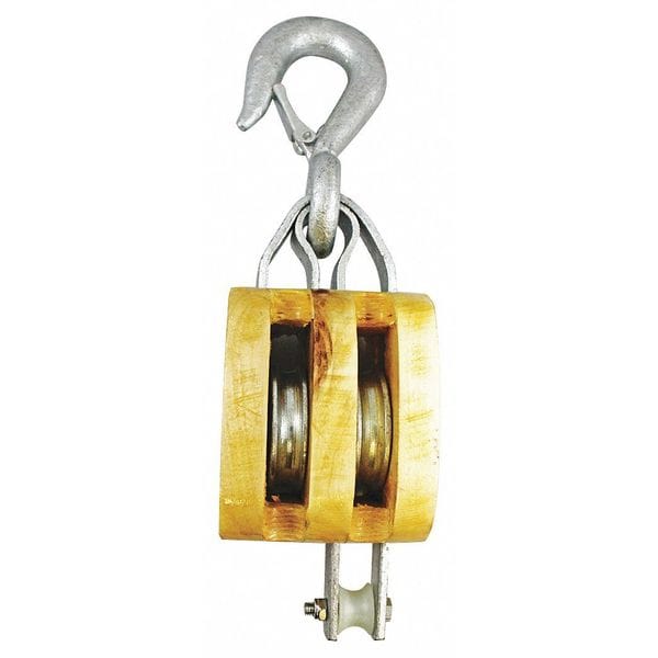 Indusco Manila Rope, Block, 4", Double Wood, w/Hook C0616900101 Zoro