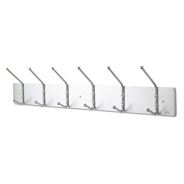 Safco Metal Wall Rack, 6 Ball-Tipped Double-Hooks, 36Wx3.75Dx7H, Satin Metal 4162