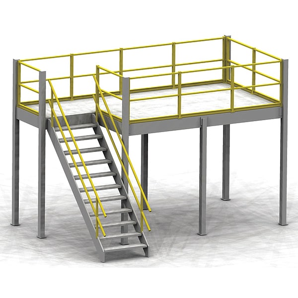 Equipto Mezz With Stairs-Bar grating, 10X10X8, BK 1010-8GMEZ-BG-17-BK