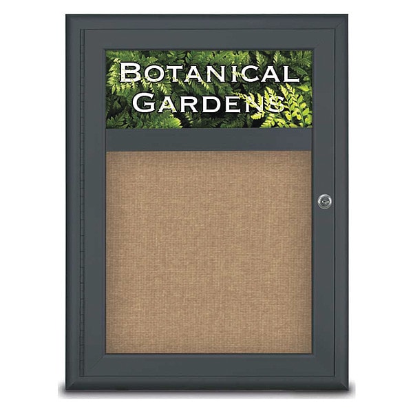 United Visual Products Corkboard, Single Door, Radius Frame, Header, 18x24", Black/Buff UV7010-BLACK-BUFF