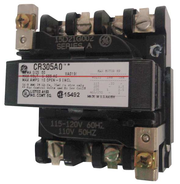 Ge 120VAC Non-Reversing Magnetic Contactor 3P 9A NEMA 00 CR305A002