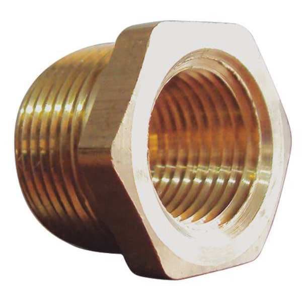 Zoro Select Brass Reducing Bushing, MNPT x FNPT, 3/4" x 3/8" Pipe Size 6AYX0