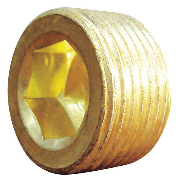 Zoro Select Brass Countersink Plug, MNPT, 1/2" Pipe Size 6AZA0 Zoro