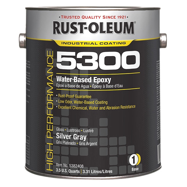 Rust-Oleum Epoxy Paint, Silver Gray, Glossy, 1 gal, 200 to 350 sq ft/gal, None Series 5382408
