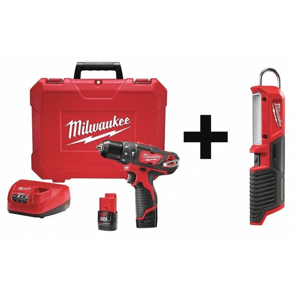 Milwaukee Tool 12.0 V Hammer Drill, Battery Included, 3/8 in Chuck 2408