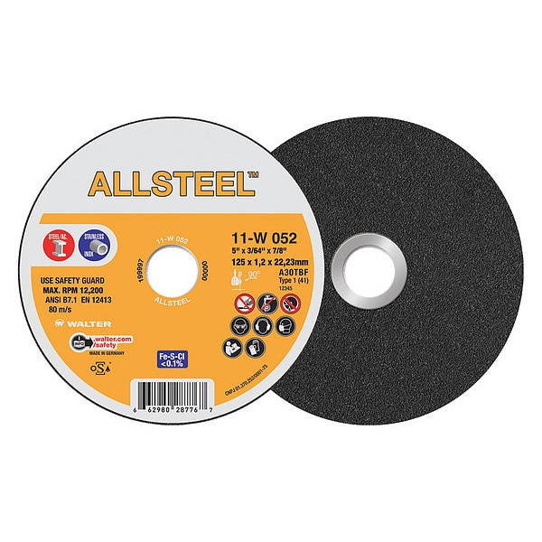 Walter Surface Technologies Allsteel Cutting Wheel, 5" x 3/64" 11W052