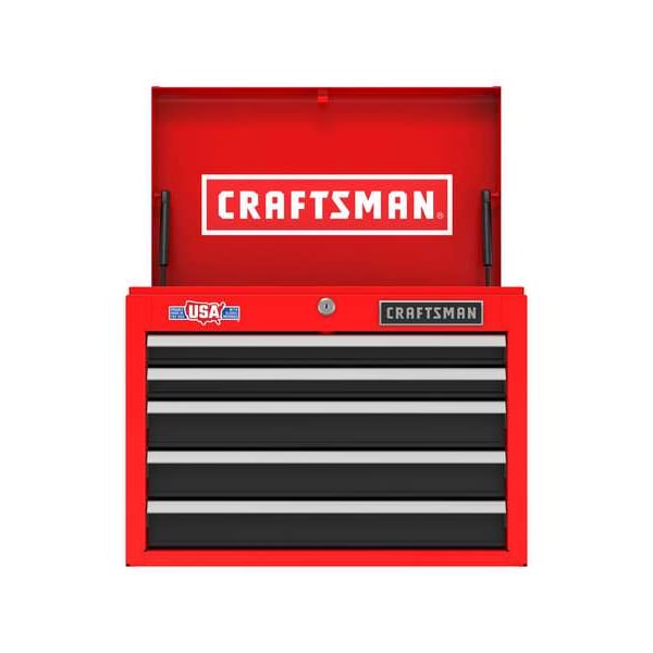 Craftsman S2000 Tool Chest, 5 Drawer, Black/Red, Metal, 26 in W x