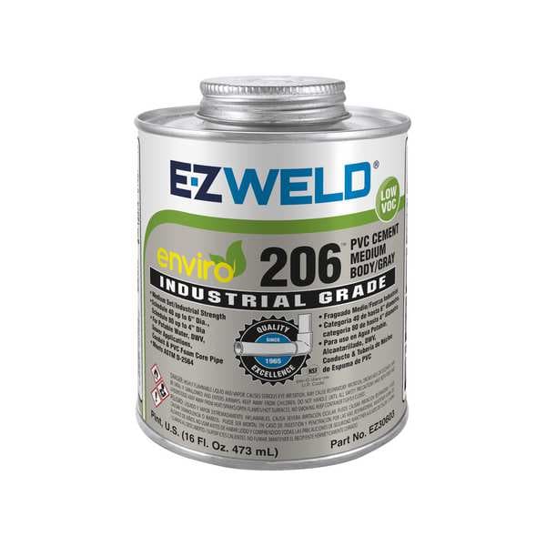 Ez Weld Pipe Cement, 16 fl oz, Gray EZ30603N Zoro