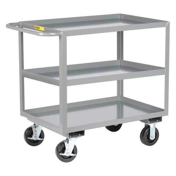 Little Giant Flat Handle Utility Cart, Steel, 3 Shelves, 3,600 lb 3GL24366PHBK Zoro