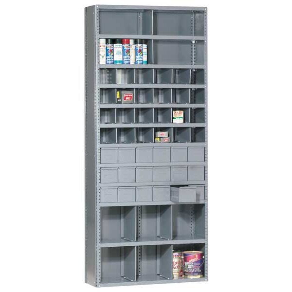 Edsal Steel Enclosed Bin Shelving, 12 in D x 85 in H x 36 in W, 12