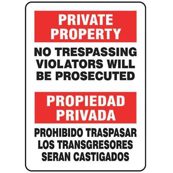 Accuform Spanish-Bilingual Private Property Sign, 14 in Height, 10 in Width, Vinyl, Rectangle SBMATR510VS