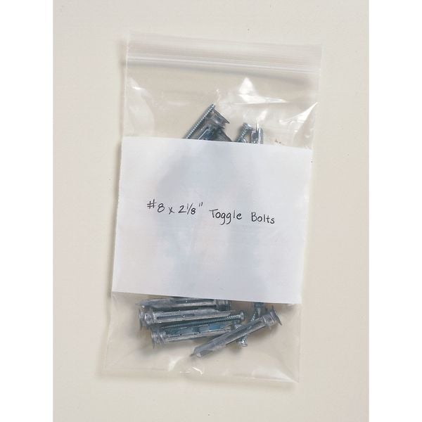 Zoro Select Reclosable Bag, Zip Seal, 8 in L, 6 in W, 2 mil