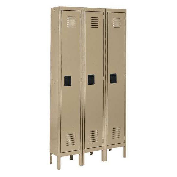 Edsal Wardrobe Locker, 36" W, 12" D, 78" H, (3) Wide, (3) Openings, Tan