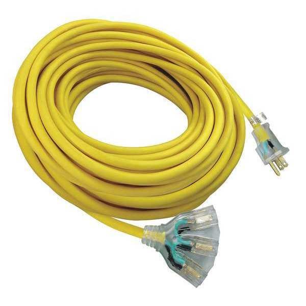 Zoro Select 100 ft. 12/3 3Outlet Lighted Extension Cord SJTW 9AD35ID