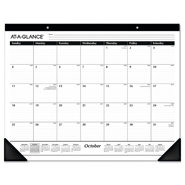AtAGlance 22 x 17" OneColor Desk Pad Calendar, White AAGSK241600 Zoro