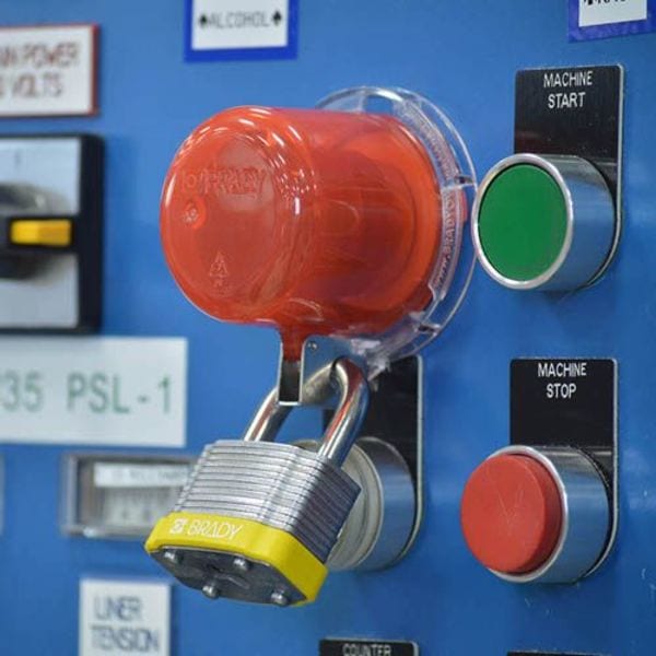 Brady Push Button Lockout, Red, Plastic, 1 Max. No. of Padlocks