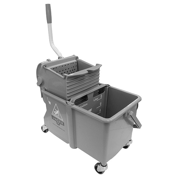Unger 4 gal CLEANERx Dual Bucket Side Press Mop Bucket and Wringer, Gray, Polypropylene COMSG