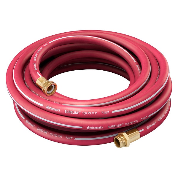 Continental 5/8 in ID x 25 ft L Garden Hose, EPDM Tube, Red, Brass x ...