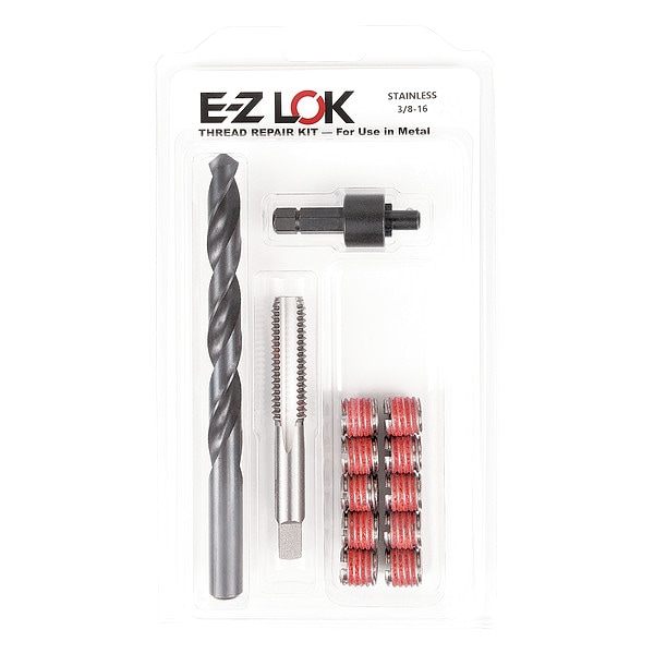 Zoro Select Thread Repair Kit, Self Locking Thread Inserts, 188 Stainless Steel, 10 Inserts EZ