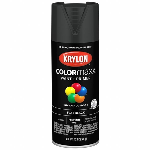 Colormaxx Spray Paint, Flat, Black, 12 oz K05546007 Zoro