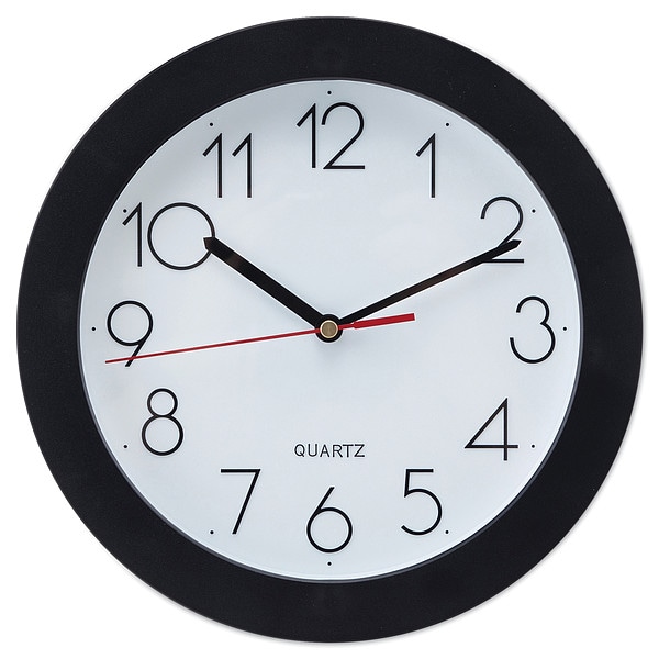Universal Round Wall Clock, Black, 9-3/4" UNV10421