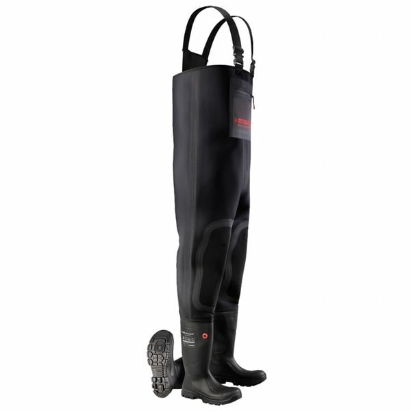 Dunlop Chest Waders, Neoprene, Size 8, Black, PR LJ2HD43.41