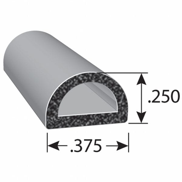 TrimLok Rubber Seal, 1/4" H, 500 ft L, D Shape X1153HT500 Zoro