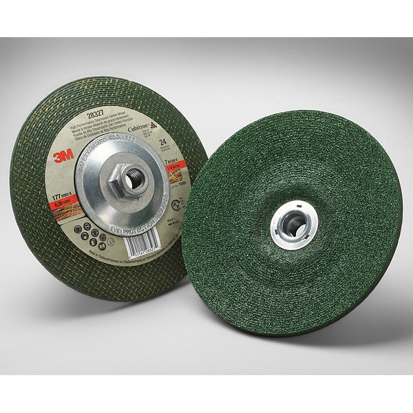 3M Depressed Center Grinding Wheel, Type 27, 7 in Dia, 0.25