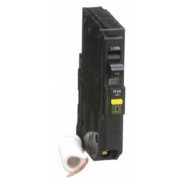 Square D Miniature Circuit Breaker, 15 A, 120V AC, 1 Pole, Plug In Mounting Style, QO Series QO115GFI