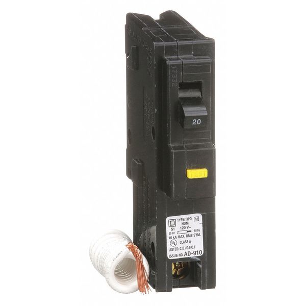 Square D Miniature Circuit Breaker, 20A, 120/240V AC, 1 Pole, Plug In Mounting Style, HOM Series HOM120GFI