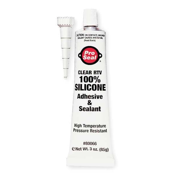 Pro Seal Waterproof RTV Silicone Sealant, 3 oz, Clear, Temp Range -75 to 500 Degrees F 80066