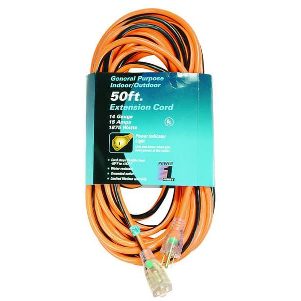 Power First 50 ft. 14/3 Lighted Extension Cord SJTW 1FD55 Zoro