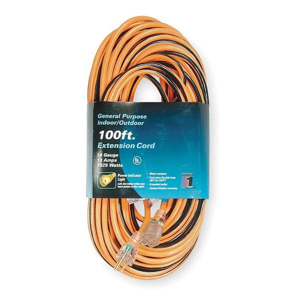 Power First 100 ft. 14/3 Lighted Extension Cord SJTW 1FD56 Zoro