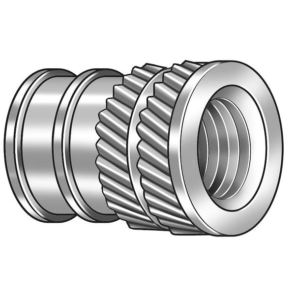 Zoro Select Ultrasonic Insert, 1/4"-20, 1/2 in L, 0.363 in Insert Dia., 0.321 in Tapered End Dia., Brass, 50 PK 1GPL9