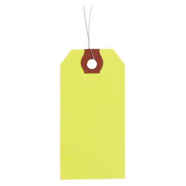 Zoro Select 1-3/8" x 2-3/4" Fluorescent Yellow Wire Tag, Includes 12" Wire, Pk1000 4WKZ9