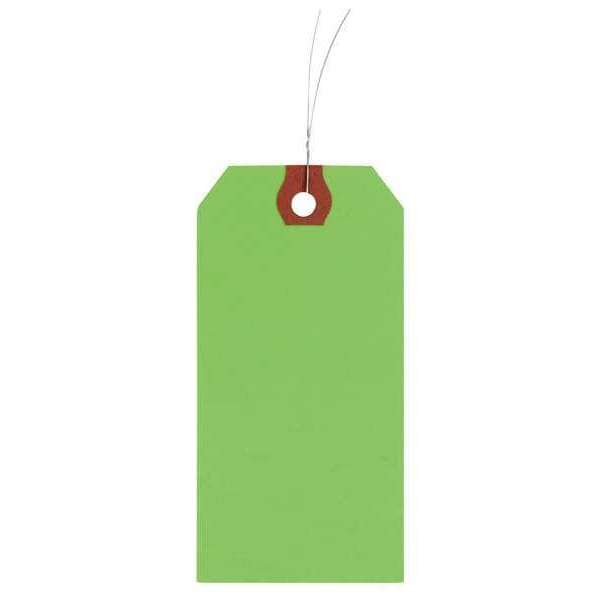 Zoro Select 1-3/8" x 2-3/4" Fluorescent Green Wire Tag, Includes 12" Wire, Pk1000 4WLA4