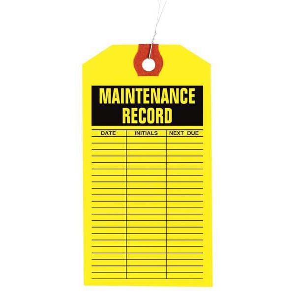 Zoro Select 31/8" x 61/4" Yellow Inspection Tag, Maintenance Log