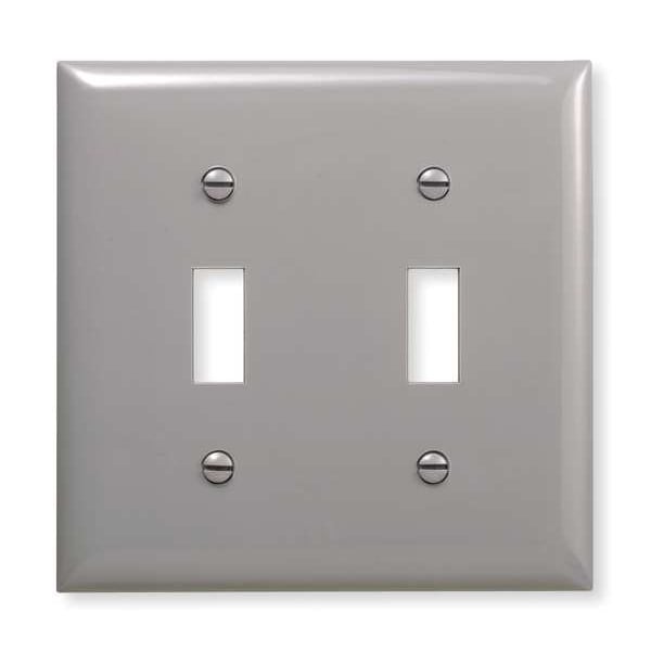 Hubbell Wiring Device-Kellems Toggle Switch Wall Plates and Box Cover, Number of Gangs: 2 Nylon, Smooth Finish, Gray NP2GY