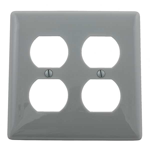 Hubbell Wiring Device-Kellems Duplex Receptacle Wall Plates and Box Cover, Number of Gangs: 2 Nylon, Smooth Finish, Gray NP82GY