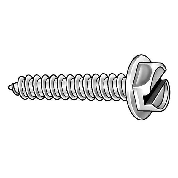 Zoro Select Sheet Metal Screw, Plain 18-8 Stainless Steel Hex Washer Head 25 PK 1WE86