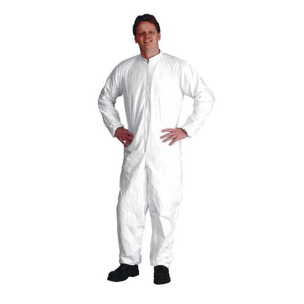 Dupont Collared Disposable Coveralls, 25 PK, White, High Density Spunbond Polyethylene, Zipper IC181SWH6X002500