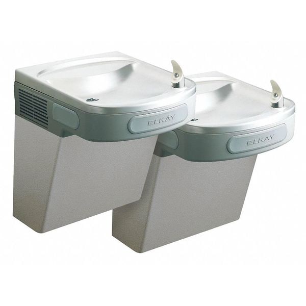 Elkay Two-Level Drinking Fountain, On-Wall, Non-Filtered, Refrigerated, Front Pushbar, 25-3/8 in H, Gray EZSTL8LC