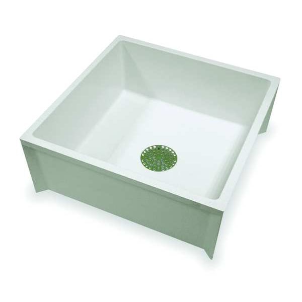 Mustee Mop Basin, 10 in H, 24 in W, 24 in L, 3 in Drain Opening, SMC Fiberglass, Marbelized, White 63M