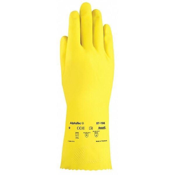 Ansell 12" Chemical Resistant Gloves, Natural Rubber Latex, 7, 1 PR 87