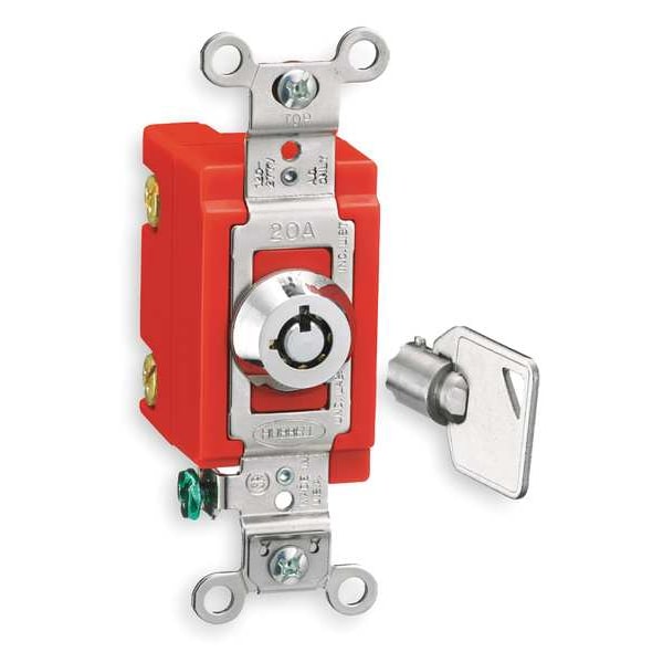 Hubbell Wall Swtch, 1-Pol, 20A, SS, Barrl Key Lockng HBL1221RKL