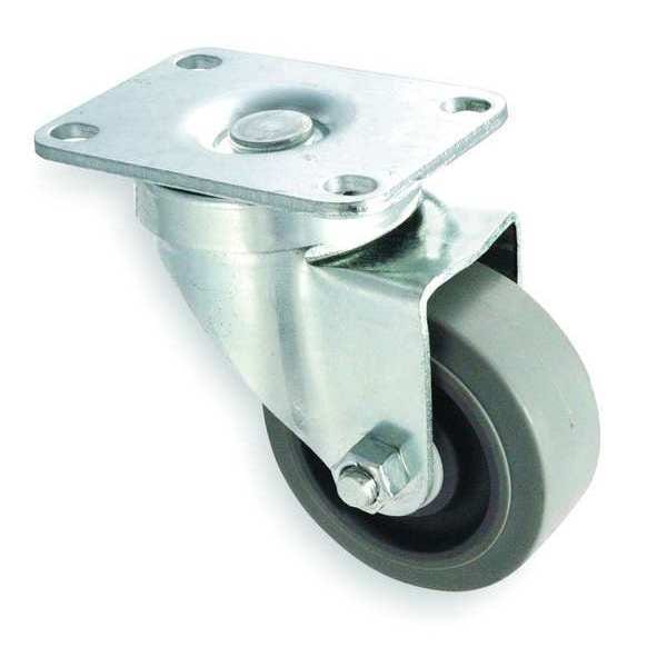 Zoro Select Swivel Plate Caster, Rubbr, 4 in., 300 lb, C 1UHX1