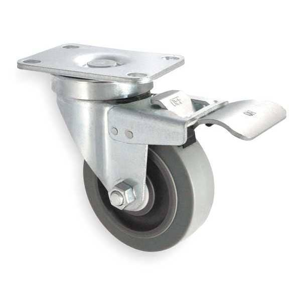 Zoro Select Swivel Plate Caster, Rubbr, 3 in., 200 lb, C 1UHX3