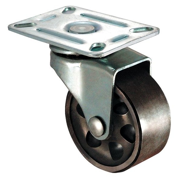Zoro Select Swivel Plate Caster, Cast Iron, 3 in, 250 lb, Gry 1UKW8